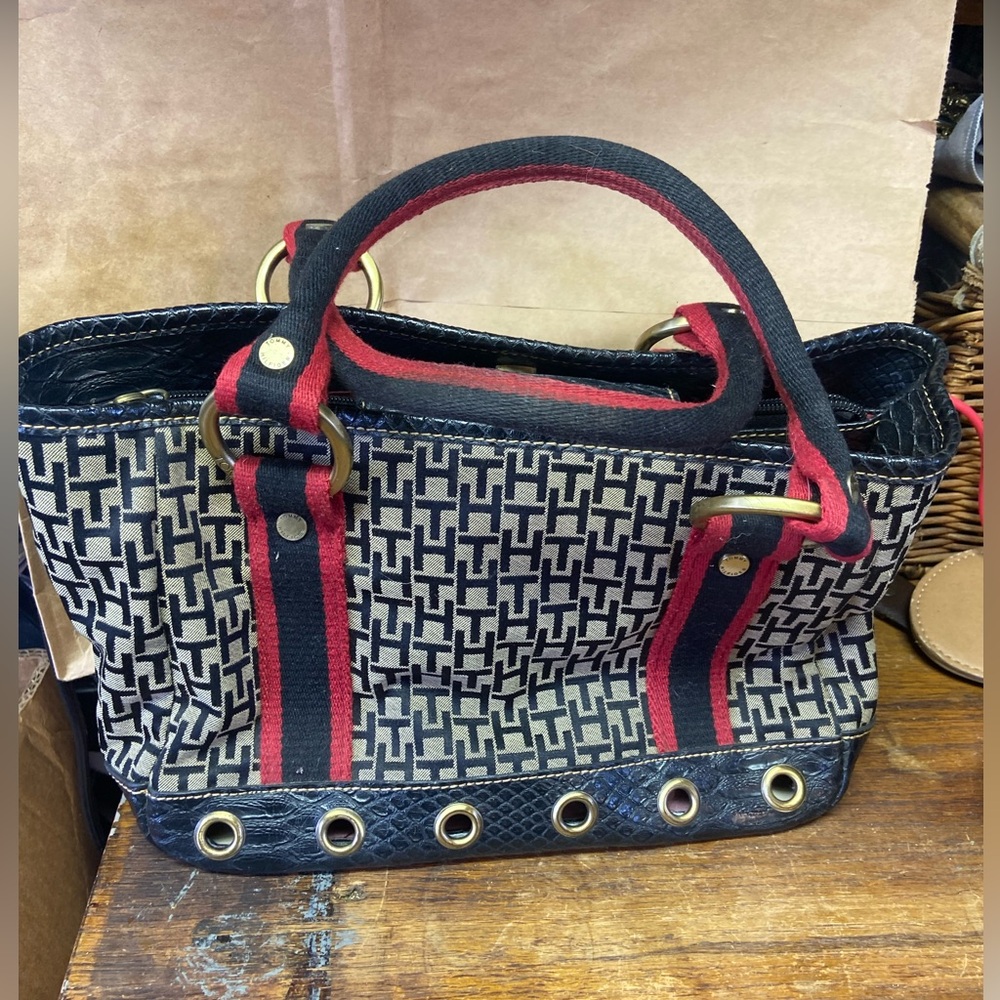 Vintage Tommy Hilfiger th monogram canvas cloth Y2k 2000s handbag purse bag - Picture 4 of 7
